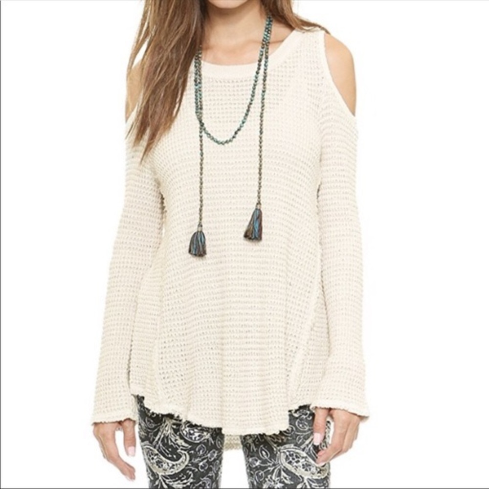 Free People Sunshine Cold Shoulder Cream Sweater